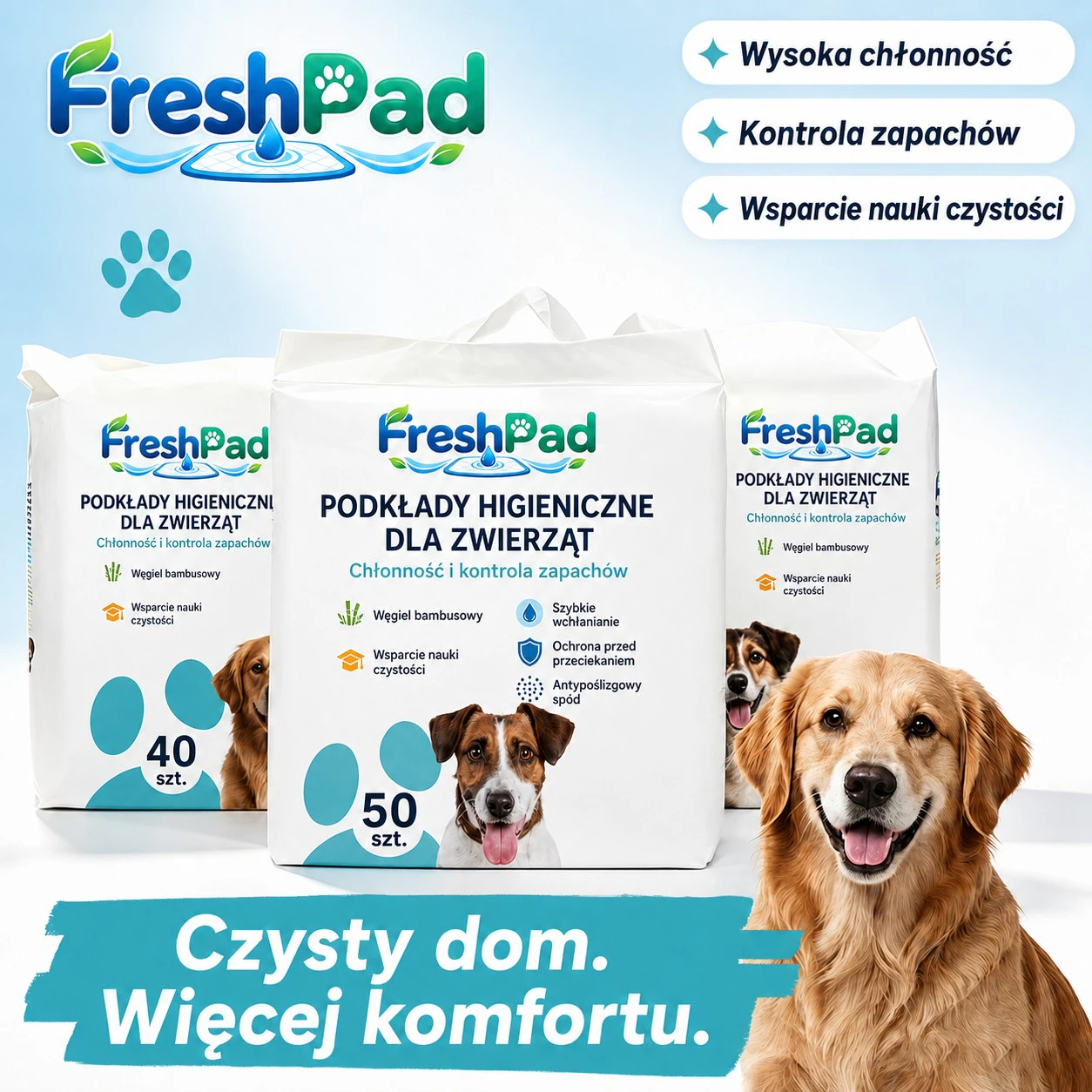 FreshPad – Maty Higieniczne Neutralizujące Zapachy 1+1 GRATIS (50szt+50szt) 1
