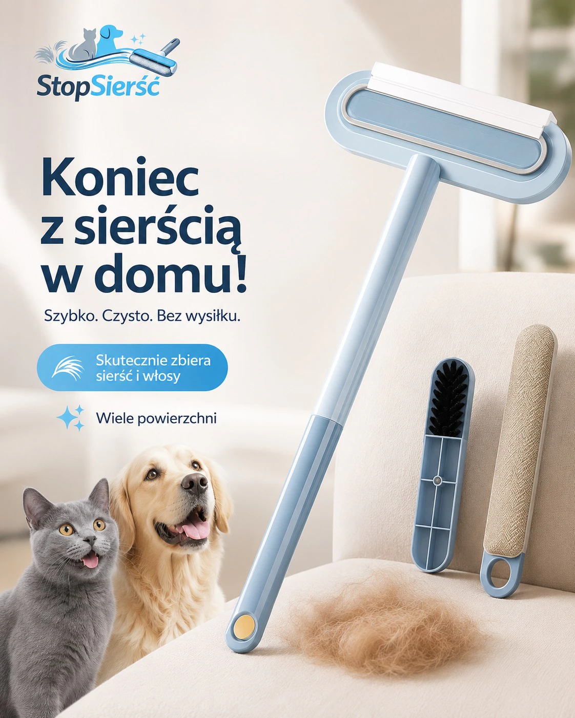 SierśćStop – zbiera sierść i kurz z powierzchni kanap, foteli, ubrań, dywanów i innych tkanin 1