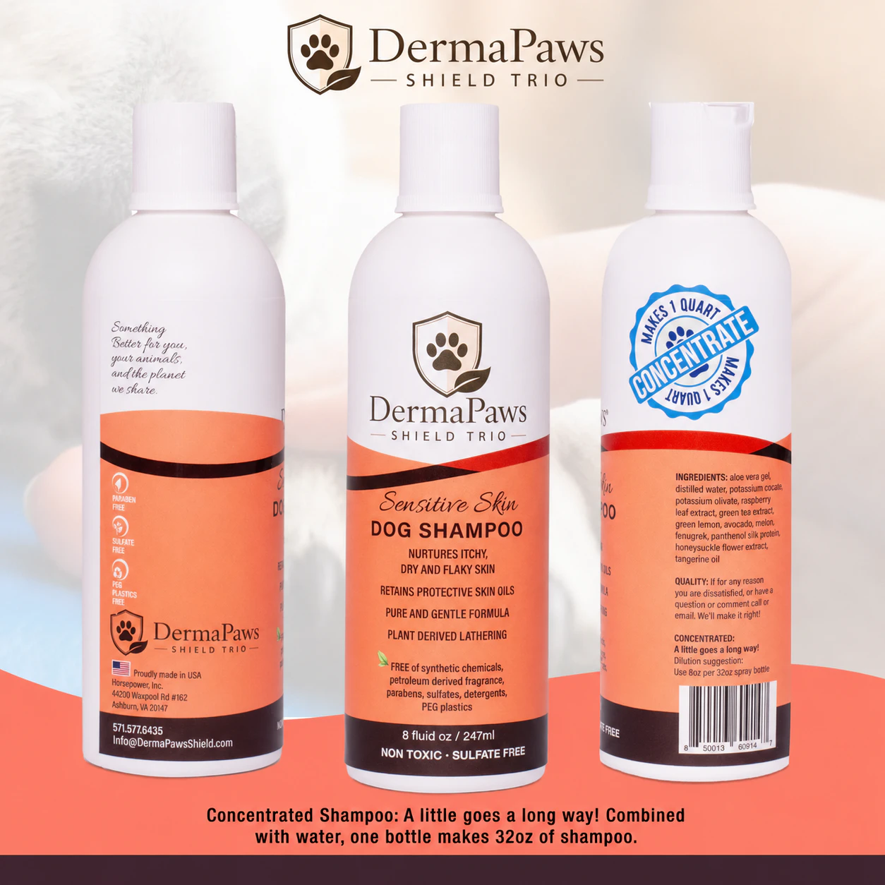 Zestaw kosmetyków DermaPaws Shield Trio: Szampon, Balsam i Spray 1
