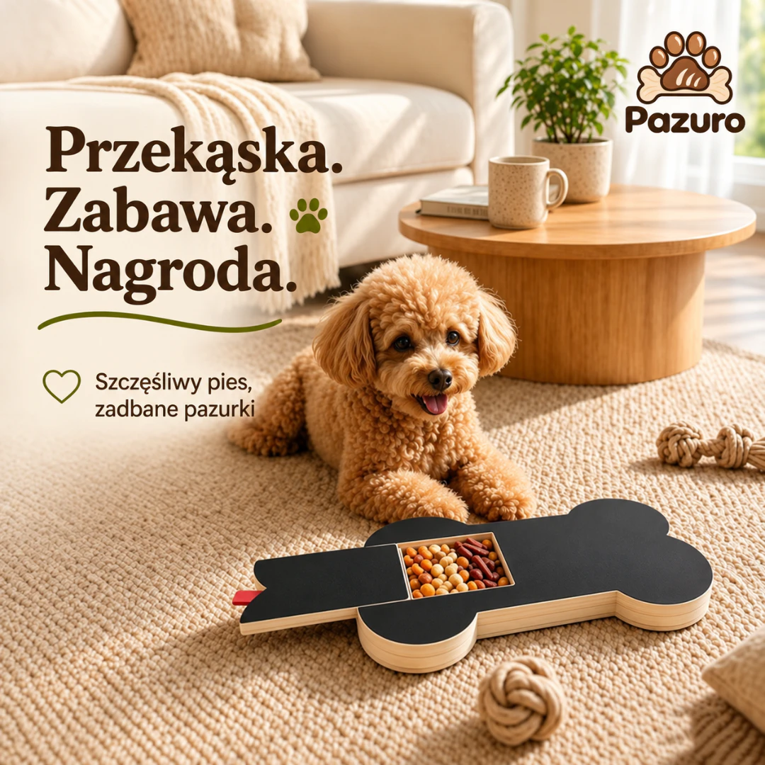 Pazuro™ – drewniana deska do ścierania pazurów dla psa z szufladką na przysmaki 1